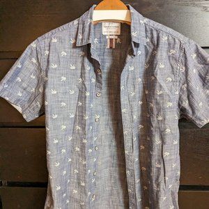 Blue Palm Tree Pattern Short Sleeve Shirt - Denim & Flower - Small